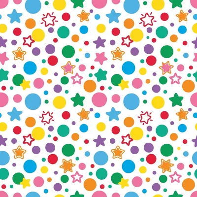 Colorful polka dots and stars pattern, playful design