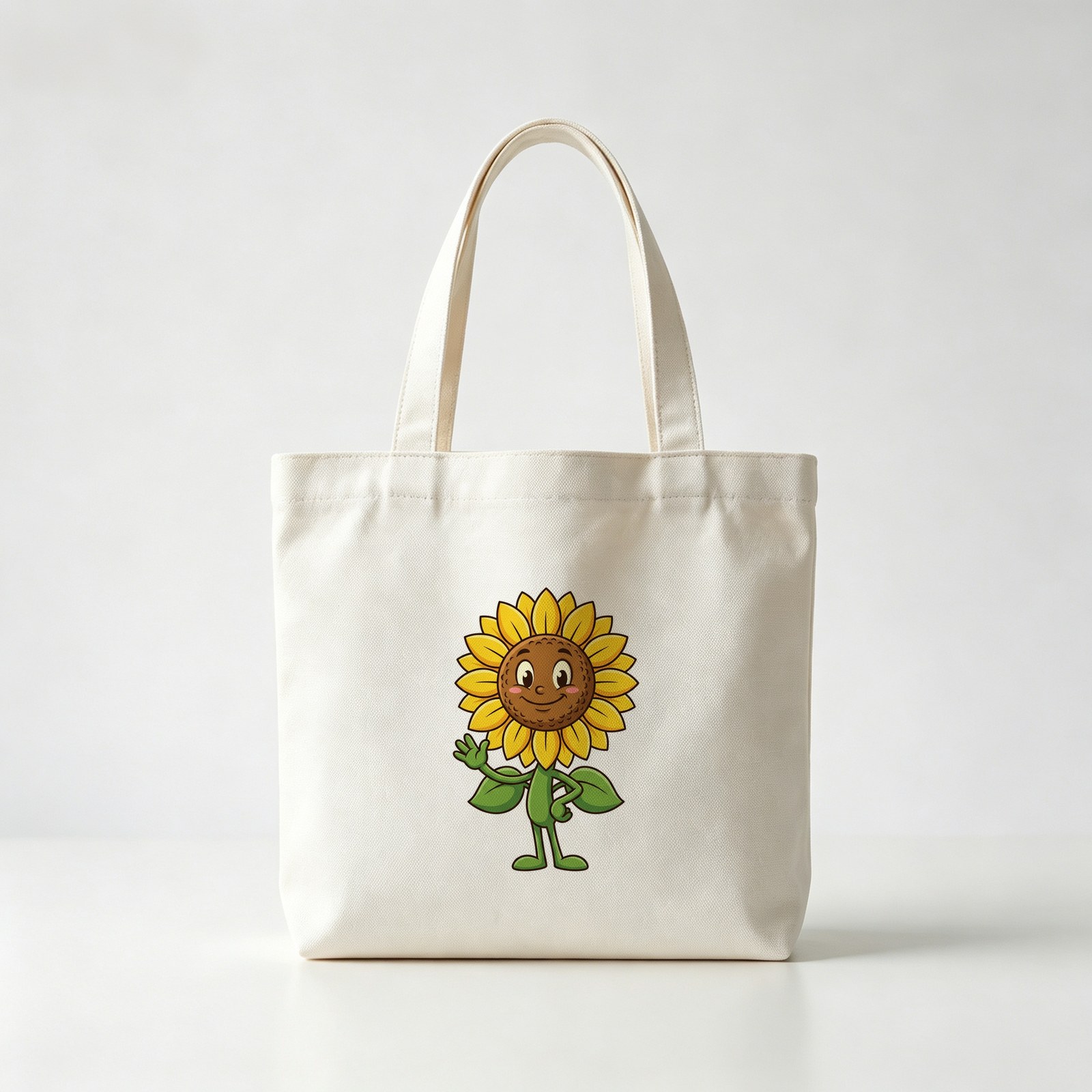 A cheerful sunflower character with a big smile, cute cartoon mascot
